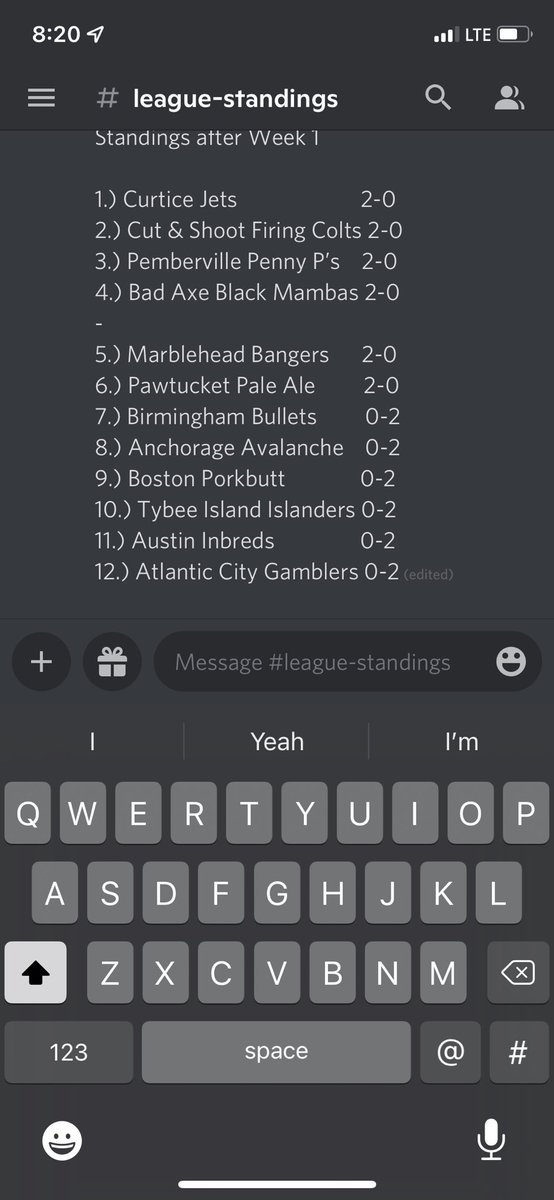 DynastyLeague_'s tweet photo. Standings after week 1. Thoughts? https://t.co/cwlKj73Rbp