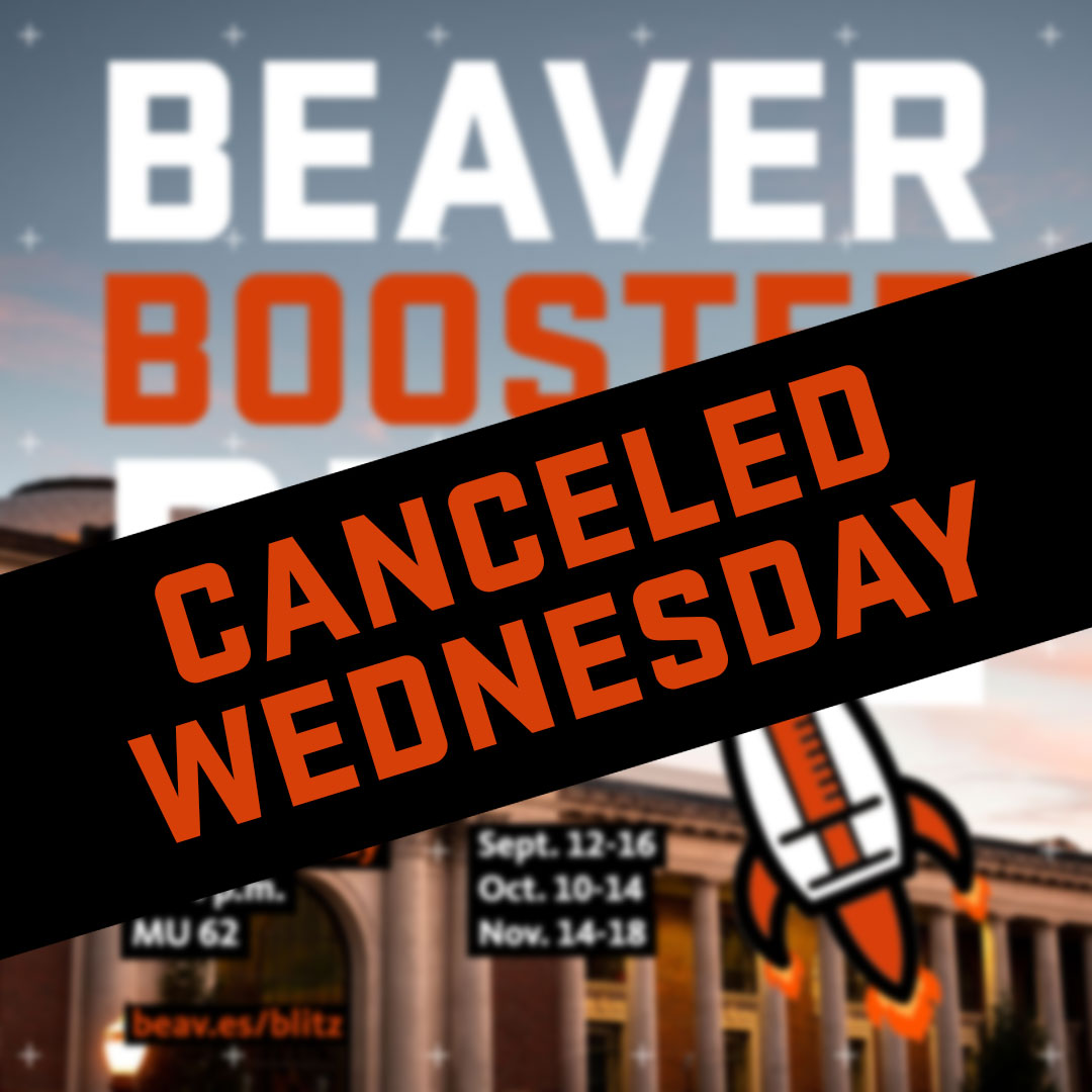 The Beaver Booster Blitz will pause Tuesday-Wednesday and resume Thursday-Friday, noon-4 p.m., in MU 62. Due to nationwide demand and shortages, the updated COVID-19 booster (bivalent) doses are in limited supply. Check beav.es/blitz for updates.