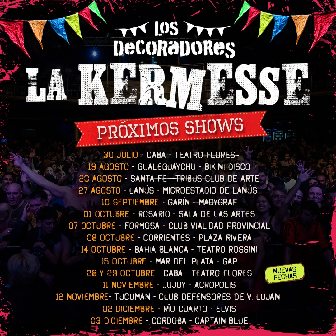 #LaKermesseGira2022 sigue y sigue, desliza para ver los próximos shows

🔻 Los puntos de venta de cada fecha los encuentran en las publicaciones y en historias destacadas "Próximos Shows"

🔻 Entradas online en el link de nuestro perfil
