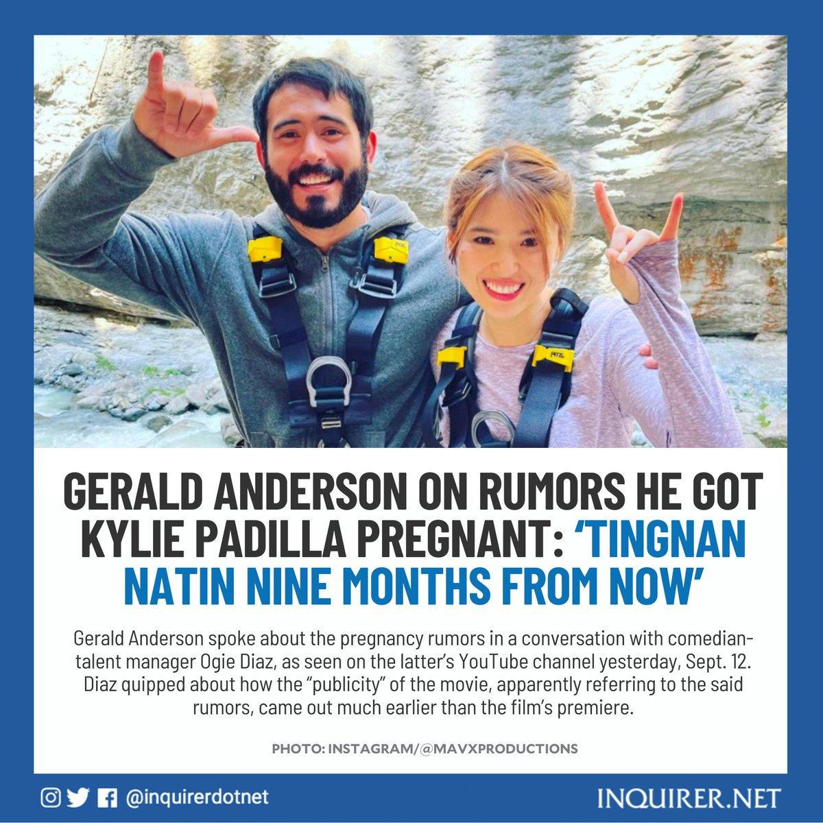 inquirerdotnet's tweet photo. Gerald Anderson addressed the rumors that he and Kylie Padilla, his co-star in the upcoming film “Unravel,” are expecting a child together, stating that the public should just wait for nine months to confirm if it is true.

READ: https://t.co/686O2vvl83 https://t.co/jlONawgiwP