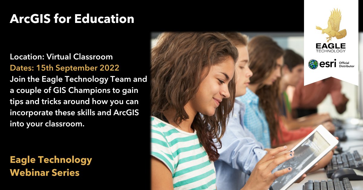 eaglegis's tweet photo. Join Claire Thurlow and Alice Mill on September 15th for the ArcGIS for Education webinar! Starts 11 am. Visit the link below to register or to learn more: https://t.co/e7zpeG3aov https://t.co/BtIJN1Jajc