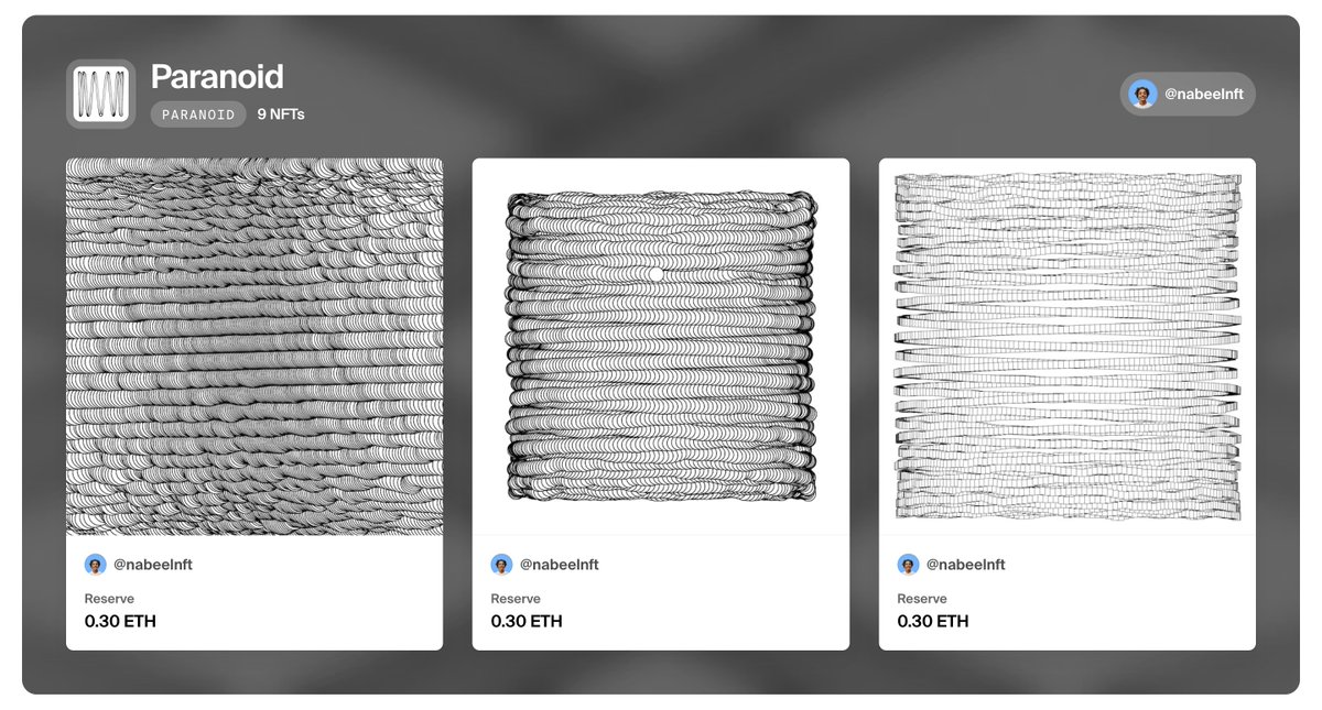 Nabeel (@nabeelnft) on Twitter photo My latest generative art collection "Paranoid" is featured on the home page of <a href="/foundation/">Foundation 🌐</a> 🌐
Very happy to see this! Thank you Foundation. My latest generative art collection "Paranoid" is featured on the home page of <a href="/foundation/">Foundation 🌐</a> 🌐
Very happy to see this! Thank you Foundation.