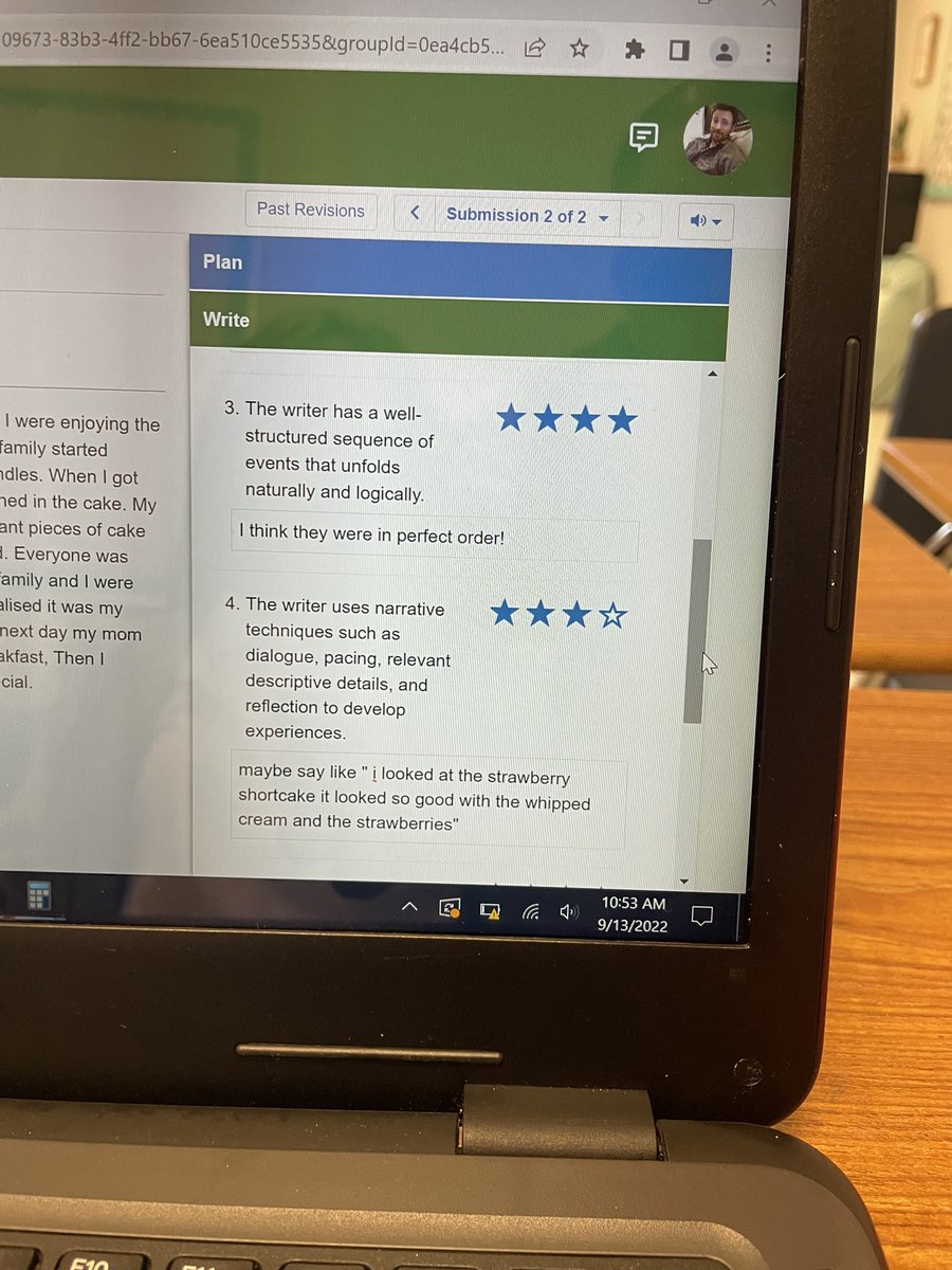Our @Hernando_MS 6th graders peer reviewed each other’s personal narratives on <a href="/getwritable/">Writable</a> 📝🧡💙 Shaping good readers AND writers one lesson at a time!