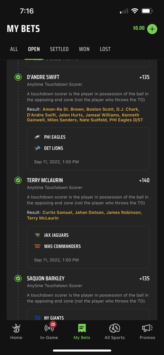 stearns_bets22's tweet photo. @EazyMoneyJones and I off by one TD scorer of hitting our first big parley of $11k to start off the NFL season. Will be posting our slips closer to Thursday night kickoff.Follow us and let’s win some damn money! #GamblingTwitter #nflpicks  #anytimetouchdownscorer #SportsGambling https://t.co/dVIKG5M2yf
