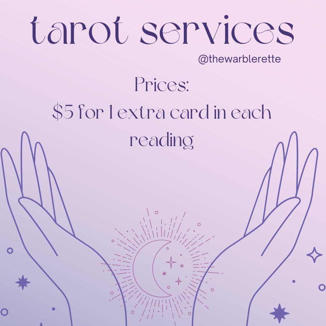 thewarblerette's tweet photo. Okay I'm gonna start promoting my tarot service like I SHOULD!! You can Venmo or Cashapp me! https://t.co/CZ59XA1FYN