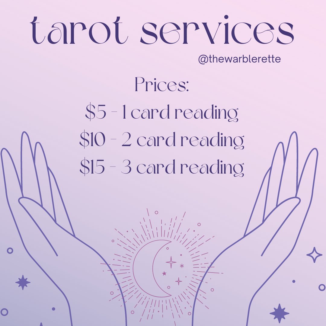 thewarblerette's tweet photo. Okay I'm gonna start promoting my tarot service like I SHOULD!! You can Venmo or Cashapp me! https://t.co/CZ59XA1FYN