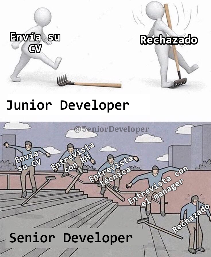 5eniorDeveloper's tweet photo. La diferencia de un Junior vs Senior a la hora de buscar trabajo. Entiendan, no somos iguales! https://t.co/RKAv3uTjft