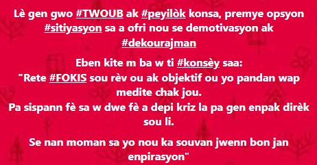 JrDoccy's tweet photo. Fokis sou rèv ou ak objektif ou. Pa kite #peyilòk fèw demotive.
#Motivation se bon jan lwil nan lanp pou klere chimen #vizyon w. https://t.co/o2LWb1supg