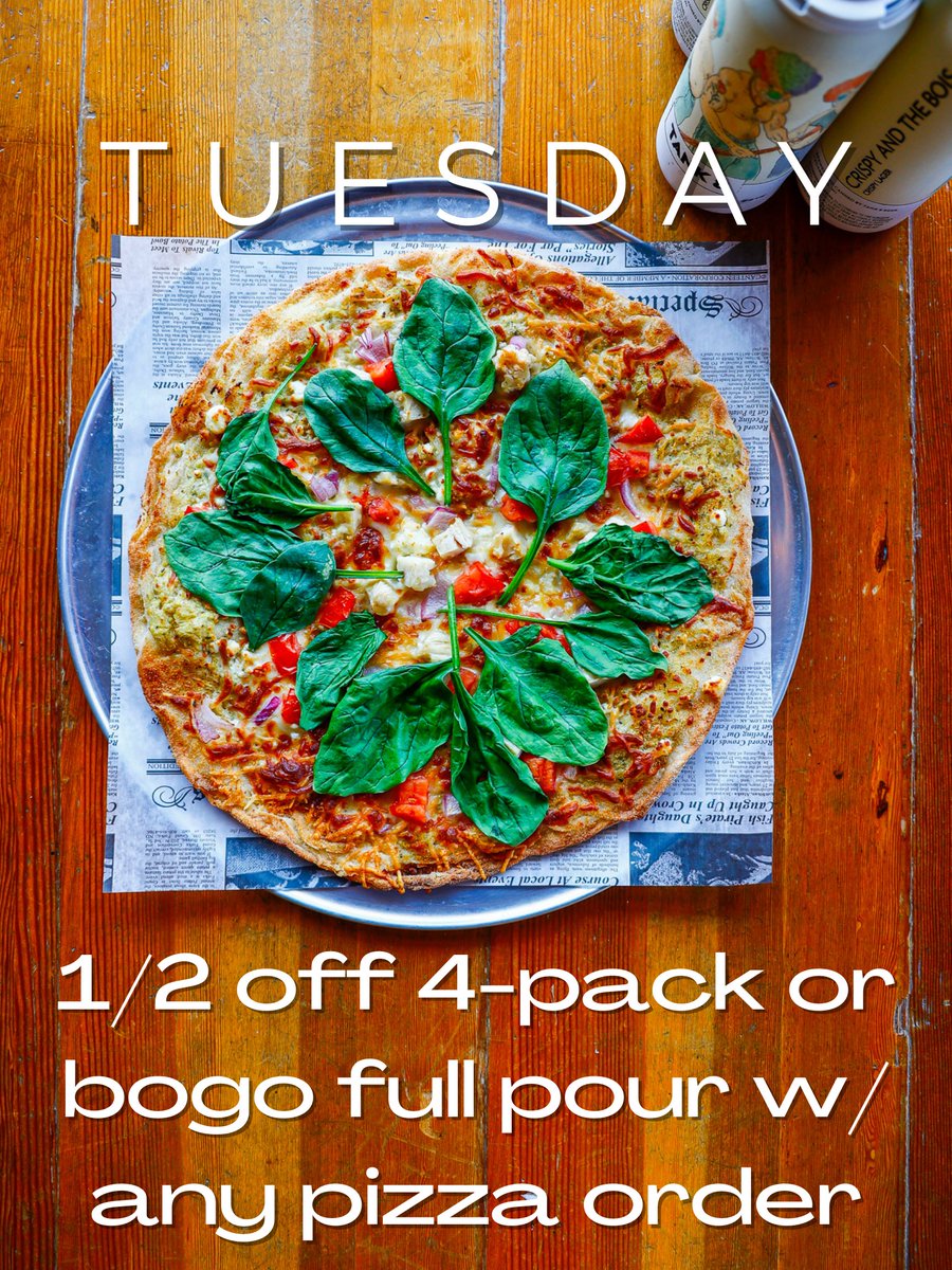 Today's TOSA special is 1/2 off a 4-pack to-go or BOGO full pour with any pizza order, dine-in or takeout. Also, make sure to mark your calendars for live DJs at the Vinyl Lounge this Saturday, September 17th from 8pm-close.