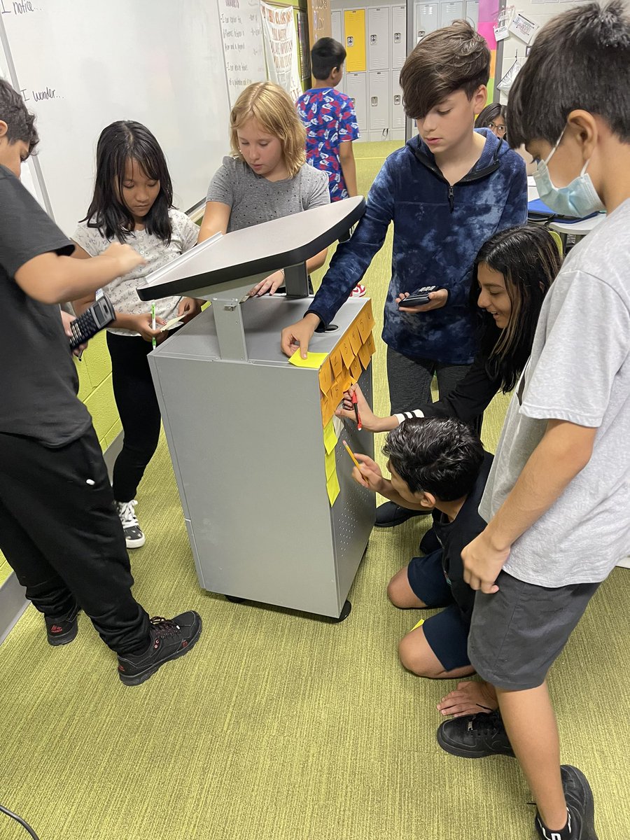 KHelminskii's tweet photo. Students explored the meaning of surface area today by noticing and wondering how many sticky notes could cover our classroom podium! 🗒 https://t.co/jDGjrtv3SW