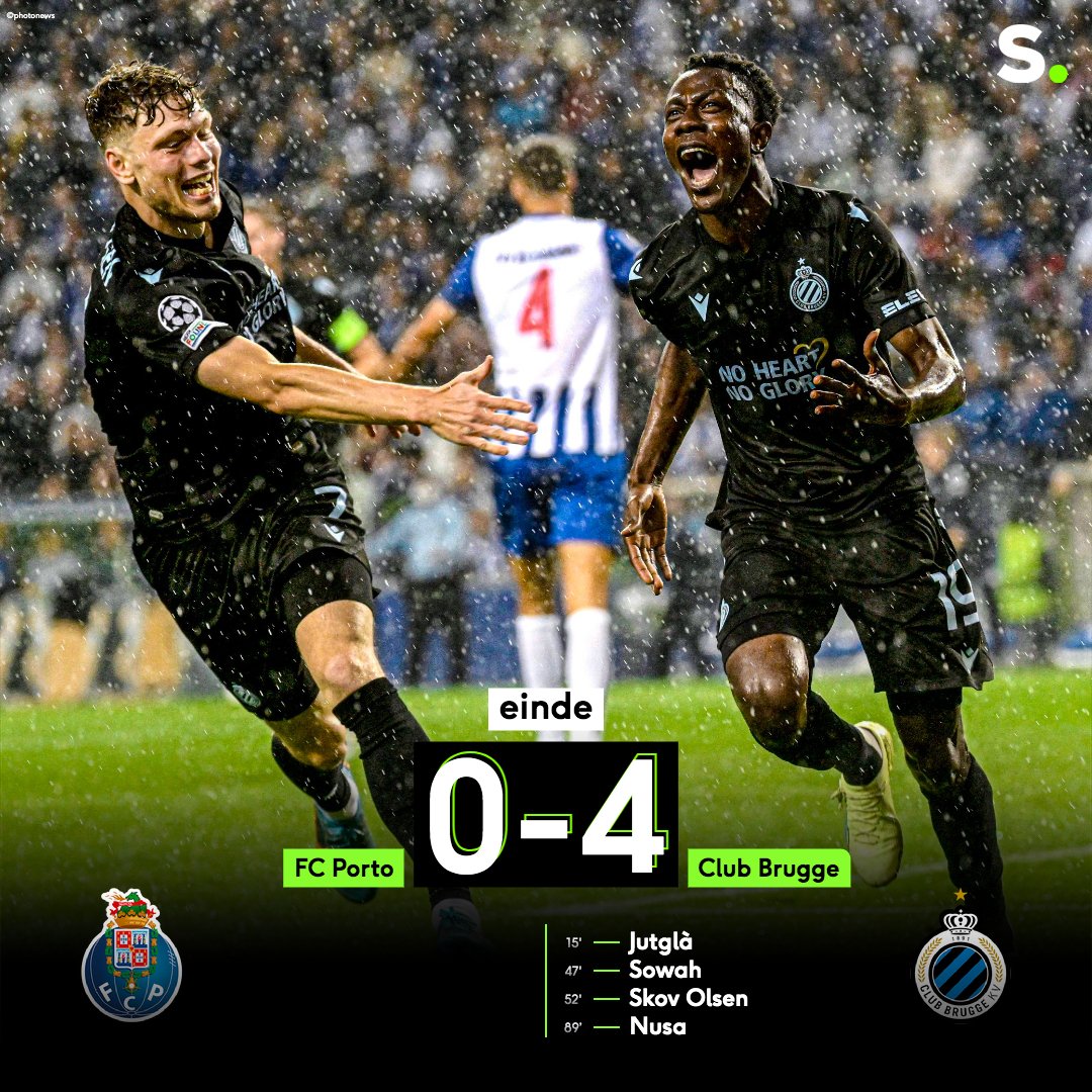 sporza's tweet photo. 6 op 6 voor Club Brugge in de Champions League 🤯
Europees overwinteren komt zo wel héél dichtbij.
Lees meer: https://t.co/iBeRNgGQq1 #porclu #fcpclu https://t.co/Yd2QLj9KZ0