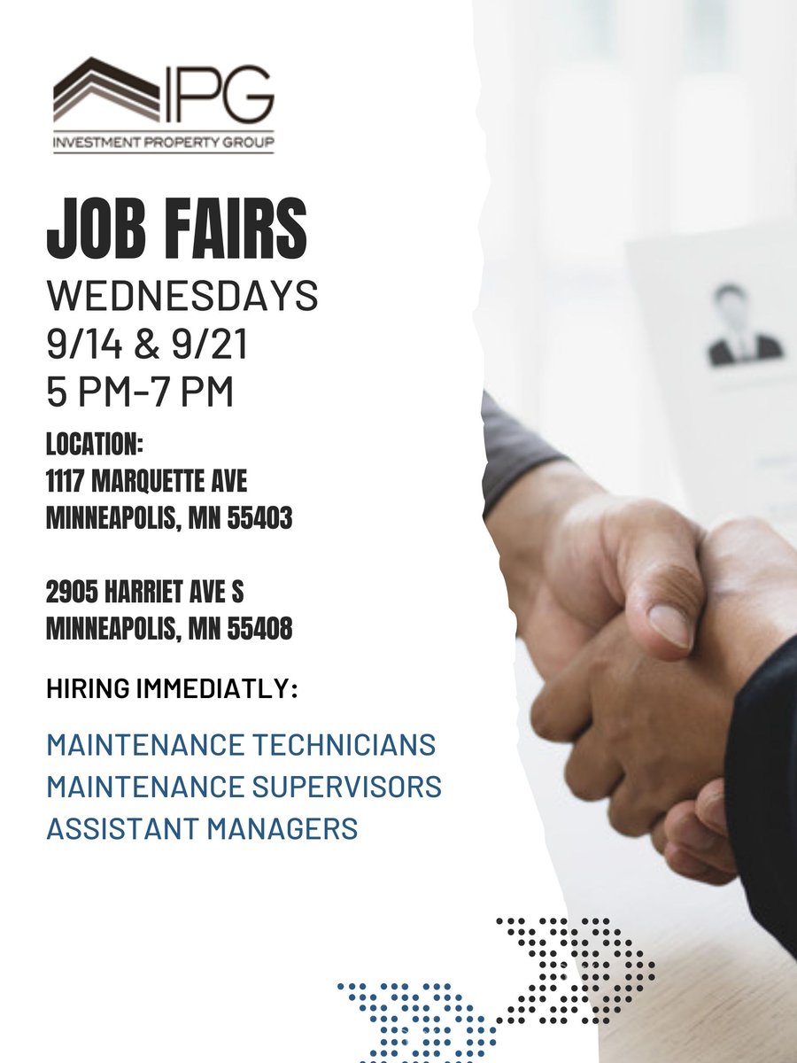 Investment Property Group on Twitter "Join us for our Minnesota Job Fairs on September 14 and