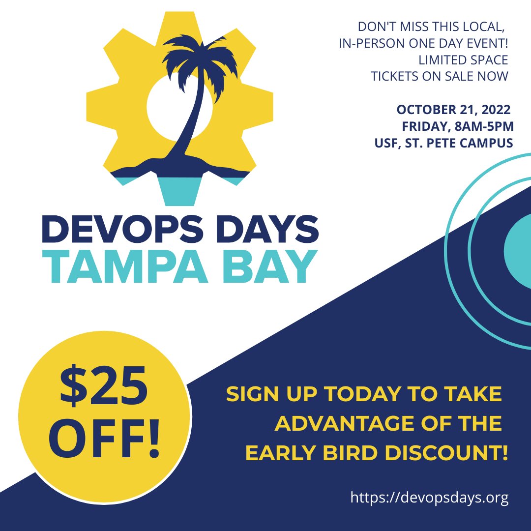 tampabaydevops's tweet image. Don&apos;t miss out on early bird pricing!! @devopsdaystb #devopsdays #tampa #tampabay #devops #devsecops #mlops #gitops #dataops #iac #sre  #developer #linux #cloud #technology #aws #azure #iot #python #software #ai #cybersecurity #it #machinelearning #datascience #security #tech