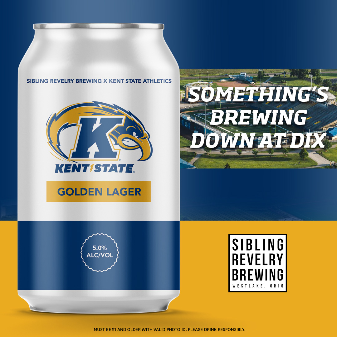 KentStAthletics's tweet photo. Introducing Kent State Golden Lager by Sibling Revelry Brewing! Now available in stores and at Dix Stadium THIS SATURDAY for the football home opener!

#GoFlashes⚡ | #SiblingRevelryBrewing https://t.co/2mCzONw9Kx