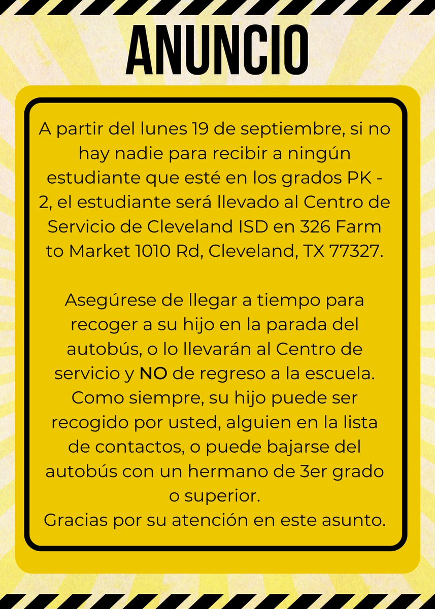 SantaFeCISD's tweet photo. A very important announcement for bus riders.
Un anuncio muy importante para los estudiantes que usan el autobús. https://t.co/FZ8uSu0nwy