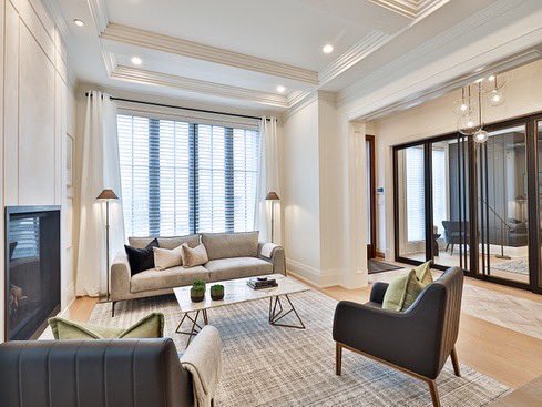 The #frontentry of this home plays with glass doors as a way to broaden the space. 

The glass allows for more natural light to flow through, this choice keeps the #homeowner from feeling separated from the rest of the goings on of the house without being distracted.