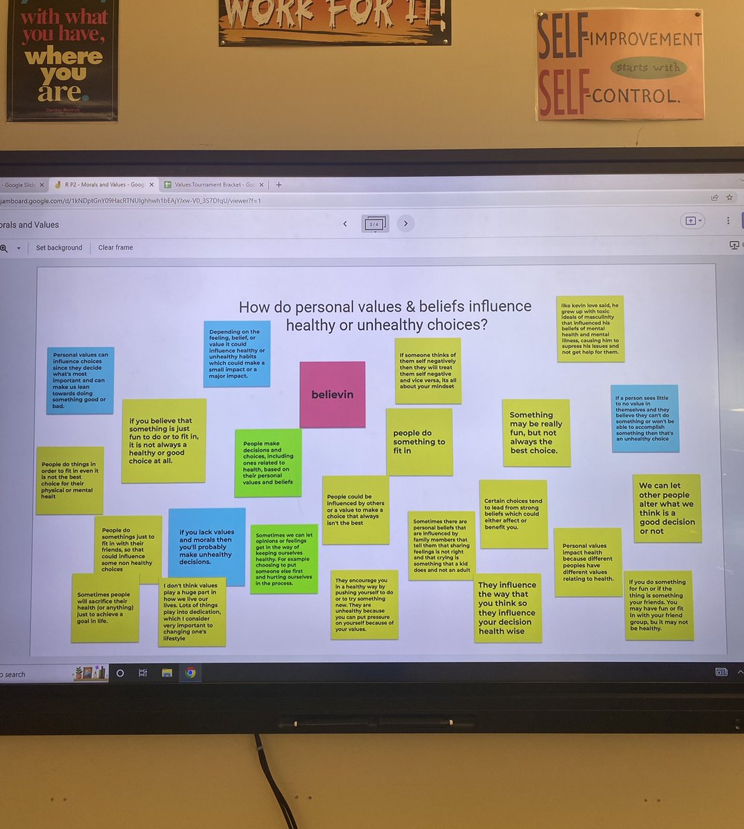 NigroLauren's tweet photo. Ss utilized Jamboard in 10th grade health to share why it is important to identify their values and how they can lead to healthy or unhealthy behaviors. Ss then identified their values and self-reflected about what can “anchor them” in the storms of life. #healthed https://t.co/TowAoEnwpB