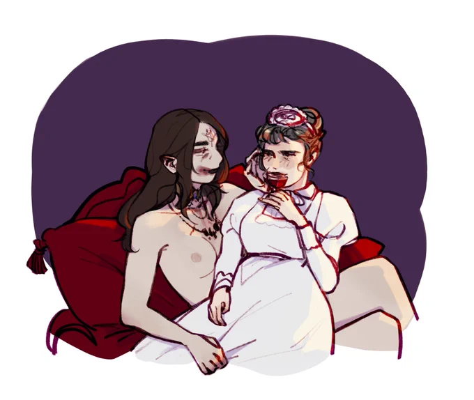Dangling my feet on Cassandra Dimitrescu's naked lap while I sip my silly little glass of wine 