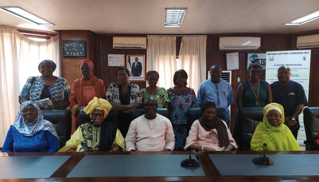 President of Eminent Women Peace Mediators Sierra Leone Amb Haja Alari Cole, the initiator of the Women Situation Room Yvete Ghesion Wureh from Liberia and members today engaged the Chief Electoral Commissioner on setting up of the Women's Situation Room for the 2023 elections