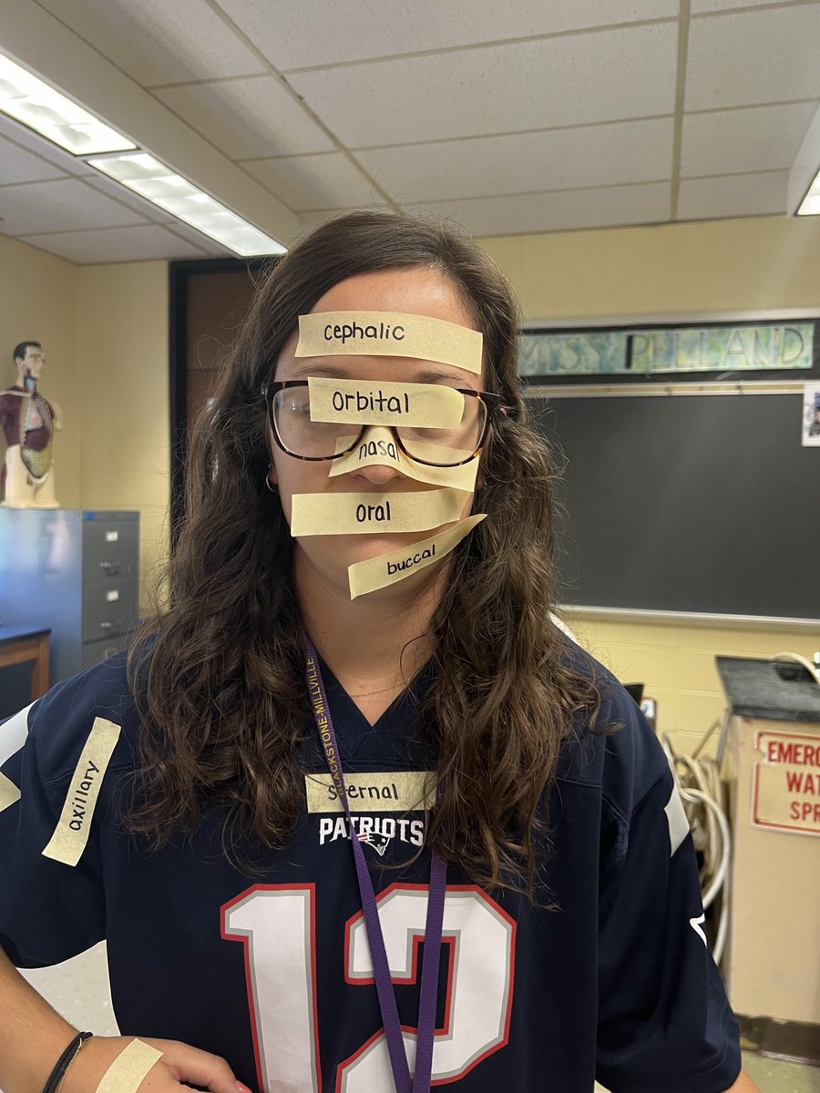ms_pelland's tweet photo. Learning our regional anatomy terms by marking them on our partners for PLTW Human Body Systems! I even let one group convince me to be taped up😂 https://t.co/uG7HnTZ1Bu