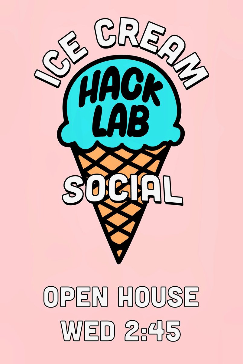 GoodeHackLab's tweet image. Students, we're kicking off this year with The Hack Lab's first Ice Cream Social!
Join us tomorrow and learn how you can create your next great project
while learning how to make your own Ice Cream!
We will meet from 2:45 - 3:45 tomorrow afternoon in the Hack Lab.