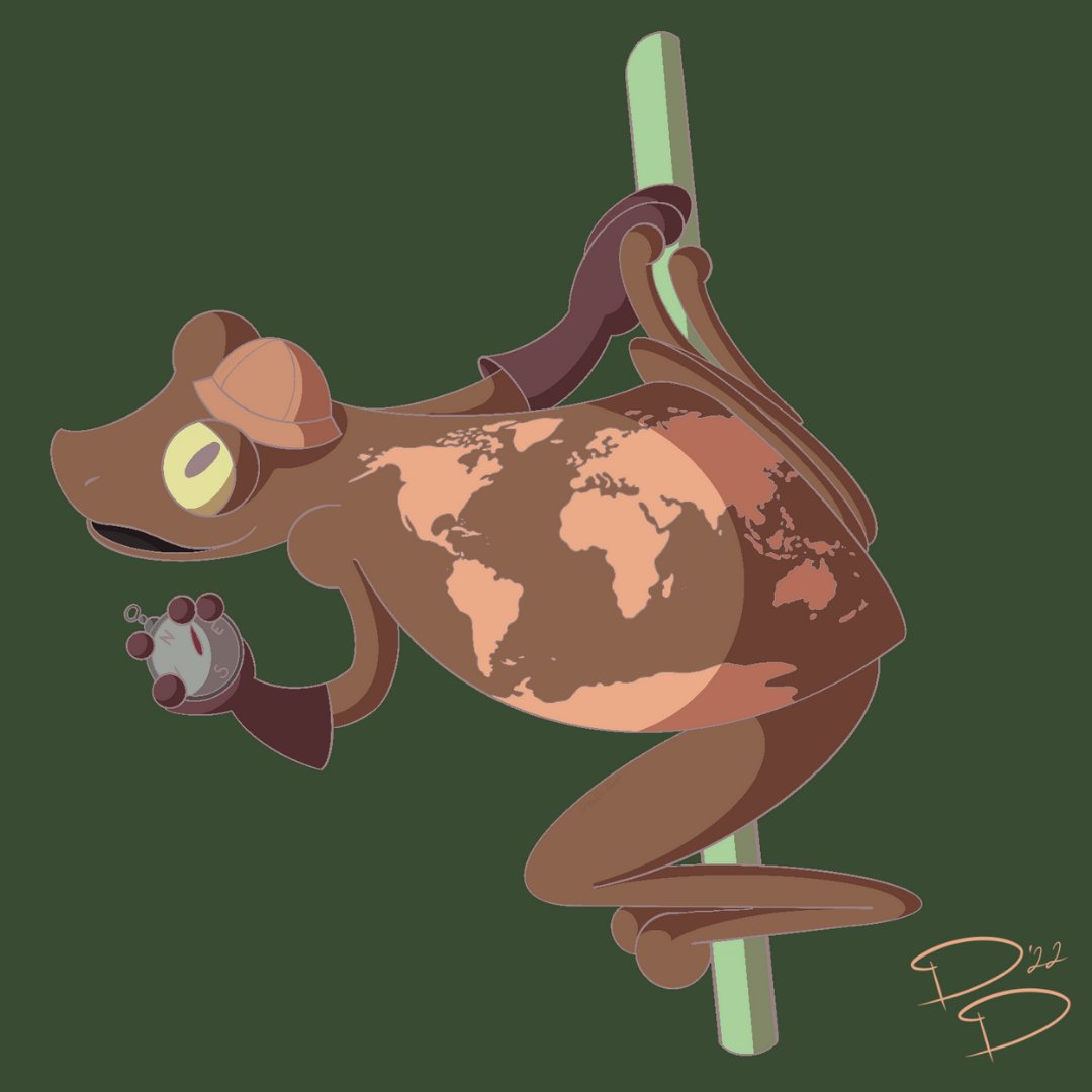 doodle_dust's tweet photo. Inspired by the Map Tree Frog, this little fella has adventure coursing through his veins! 

#myart #characterdesign #frog #maptreefrog #adventure #wanderlust #digitalart #procreate #cowboyhat #map #cute https://t.co/v5bAG5uDZ7