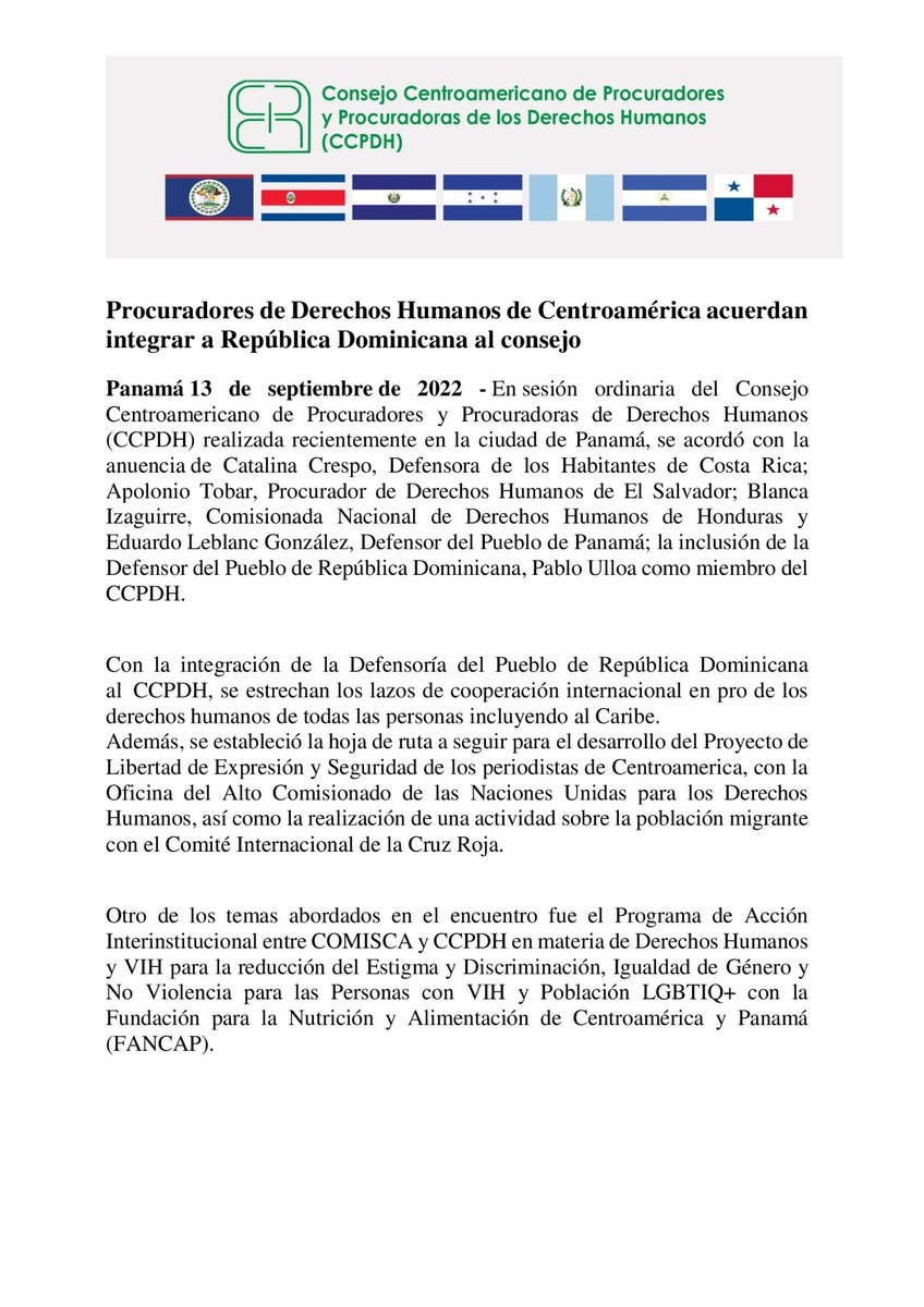CCPDH1's tweet photo. Procuradores de Derechos Humanos de Centroamérica acuerdan integrar a República Dominicana al consejo

@eleblancg @PDDH_Nicaragua
@PDHgt @PDDHElSalvador @defensoriacr
@CONADEH @Ganhri1 @OmbudsmanFIO https://t.co/sz537LX6FM