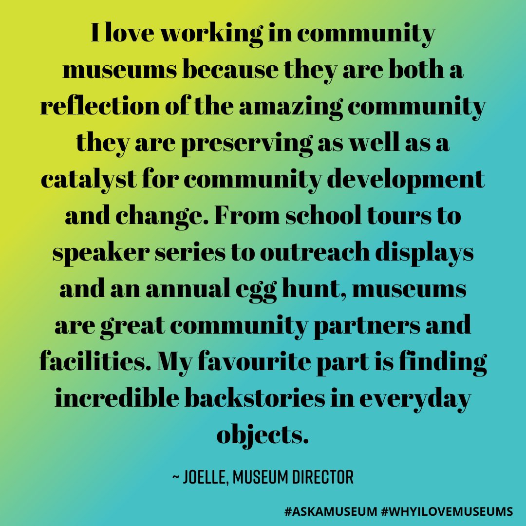 RosslandMuseum's tweet photo. Here is the first round of why our staff love working in museums!
#AskAMuseum #MuseumsEh #KnowYourMuseum https://t.co/5gRLWo1MHV