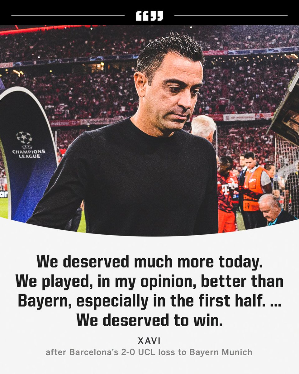 ESPNFC's tweet photo. Xavi thought Barcelona were better than Bayern despite the 2-0 loss 👀 https://t.co/7jiiLNTgEs