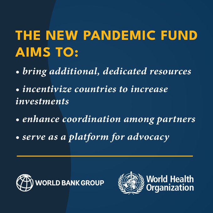 WorldBankGroup's tweet photo. The new Financial Intermediary Fund (FIF) for pandemic prevention, preparedness, and response (PPR) was officially established by its Governing Board at its inaugural meeting on September 8-9, 2022. Learn more:
https://t.co/7g4jPT2OAU #PandemicFund #FIFPPR @WBG_Health https://t.co/oG5WRnqVvm