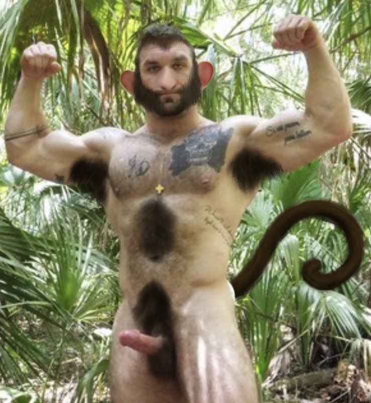 Pup_Aeson's tweet photo. If you go to the jungle for a sexy photoshoot, you’d do well to heed to locals’ warning when they tell you to be careful not to disturb the monkeys. He didn’t. I can’t wait to hear him shriek as all this muscle mass disappears and he gets covered in fur. #MonkeyTF #TFTuesday https://t.co/ZU6g26djHn