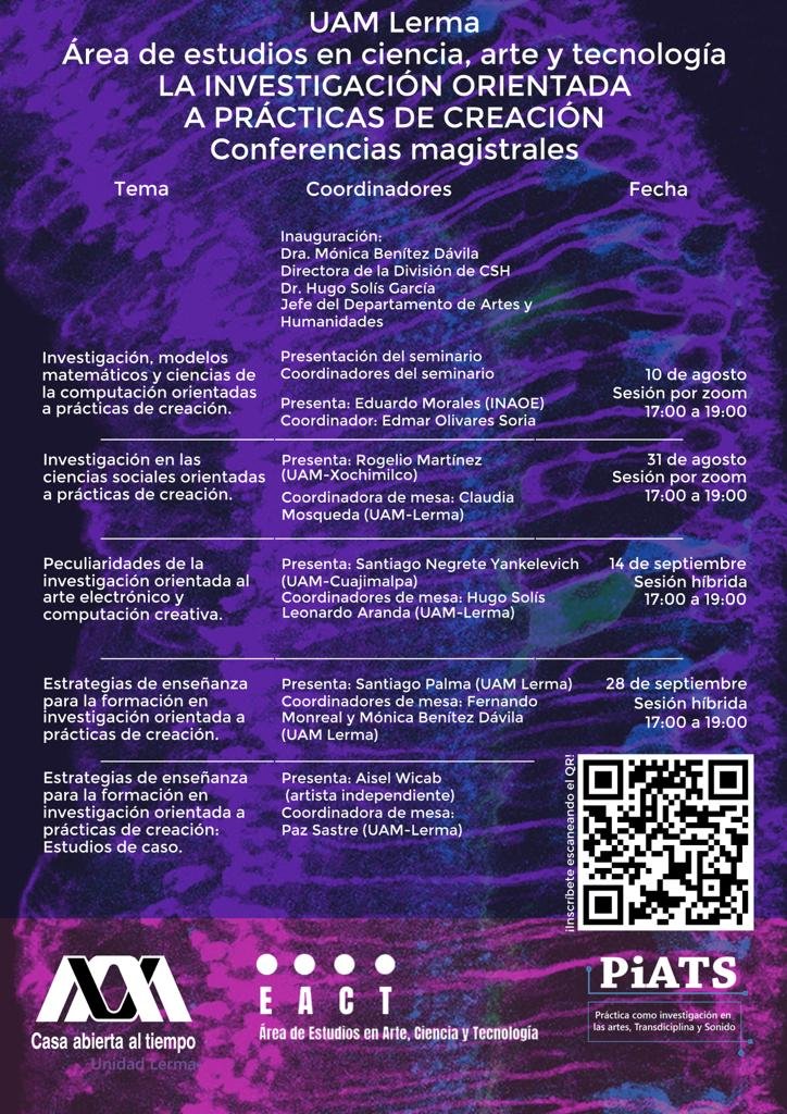 lauammx's tweet photo. Comunidad #SoyUAM no te pierdas el ciclo de conferencias magistrales que organiza el coloquio: La investigación orientada a prácticas de creación
.
🗓 SEPTIEMBRE 14 Y 28
⌚ DE 17:00 A 19:00 HRS.
.
#UAM #SoyUAM #UAMLerma
#ConferenciasUAM #UAMDinámica https://t.co/woanOrPGxd
