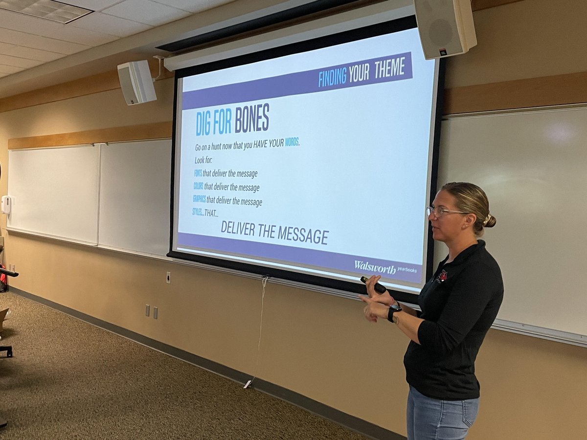 YHSCommArts's tweet photo. Look who is representing Y115: our very own Mrs. Kate Calder presenting yearbook themes and trends at the Walsworth Yearbook Idea Workshop. #MoveAsOneD115 https://t.co/9TmX2NitmO