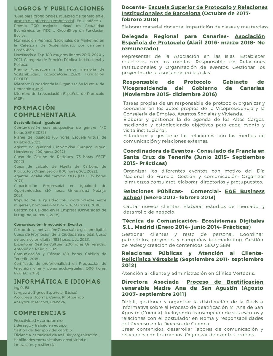 Me encuentro en búsqueda activa de empleo y he decidido compartir mi cv también por aquí. ¡Nunca se sabe!

Lo que más me gustaría es pertenecer a un proyecto con el que implicarse e ilusionarse, en el que crecer y hacer crecer.

#Comunicación #Protocolo #Sostenibilidad #Empleo