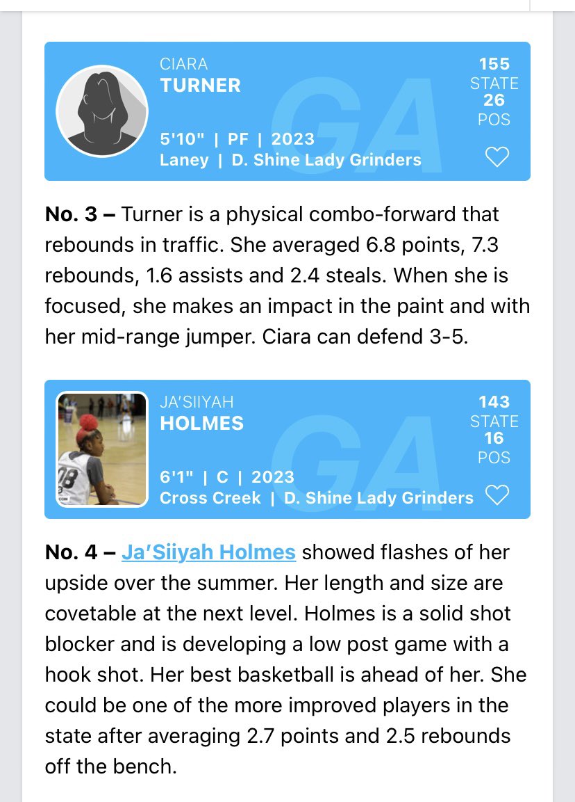 Thank you Prep Girls Hoops for recognizing 23’s Ja’Siiyah Holmes <a href="/siiyahnecole/">siiyahnecole_</a> and Ciara Turner <a href="/CiaraJTurner13/">Ciara Turner</a> as Top Frontcourt players in Augusta