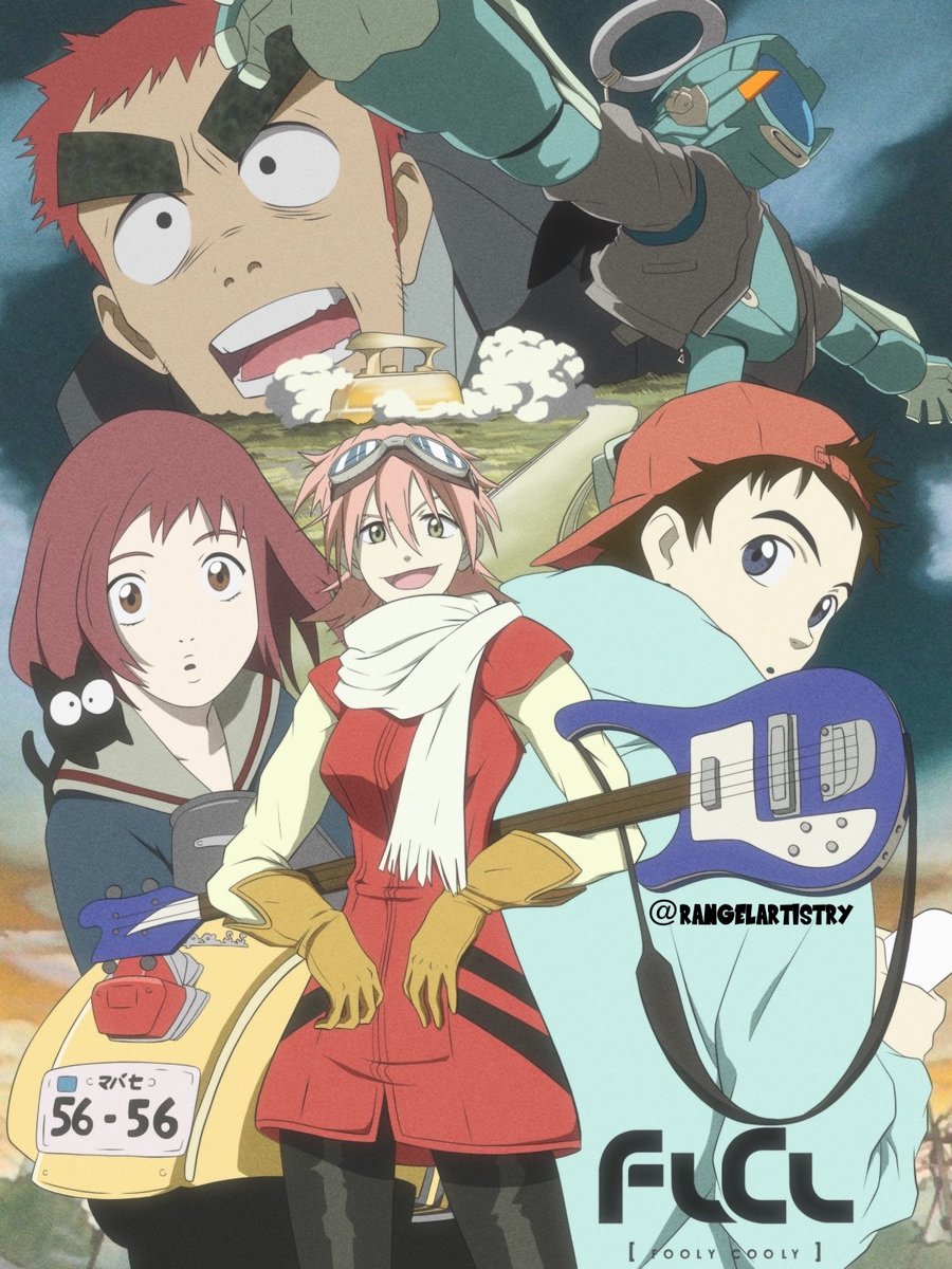 FLCL is definitely one of my favorite anime for just being out there and different so I wanted to do a big piece to show my love 🔥🔥 definitely enjoy <a href="/KariWahlgren/">Kari Wahlgren</a> VA work on the show 
#foolycooly #haruko #FLCL #fanart