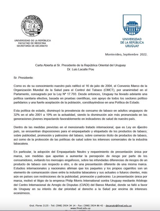 EPreve's tweet photo. ➡️ES NOTICIA. Facultad de Medicina reclama al presidente Lacalle dar marcha atrás con medidas de flexibilización de la política antitabaco. https://t.co/Vb8n0nzFe2