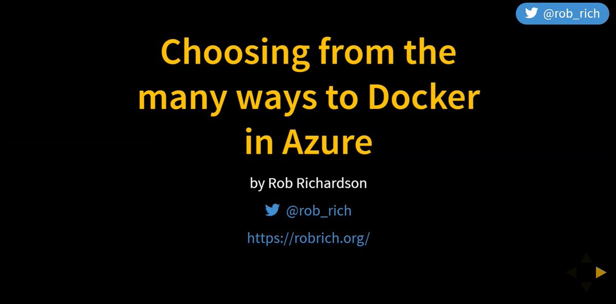 haleyjason's tweet image. .@rob_rich is just getting started with &quot;Choosing from the many ways to Docker&quot; in #Azure at #VirtualBostonAzure @bostonazure @NorthBTownAzure