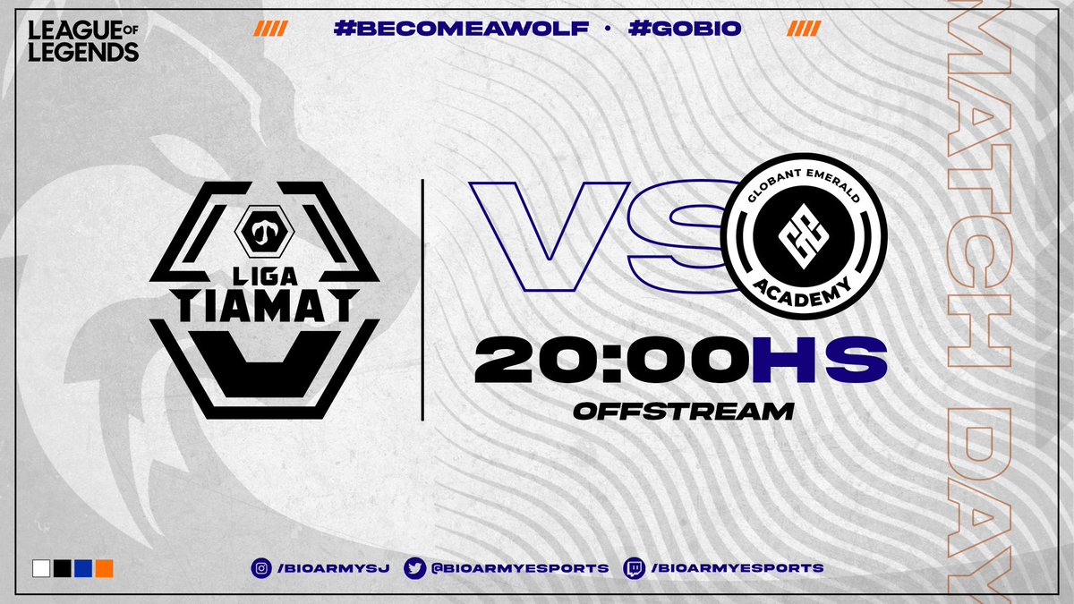 BioArmyEsports's tweet photo. MATCHDAY | LOL
Los lobos se preparan para la 2 fecha de la #OpenQualy
🏆 @LigaTiamat | OpenQualy
🆚 #GETAcademy
⏰ 20.00HS 🇦🇷
#GOBIO #BECOMEAWOLF 🐺 https://t.co/lkyITcz9fc