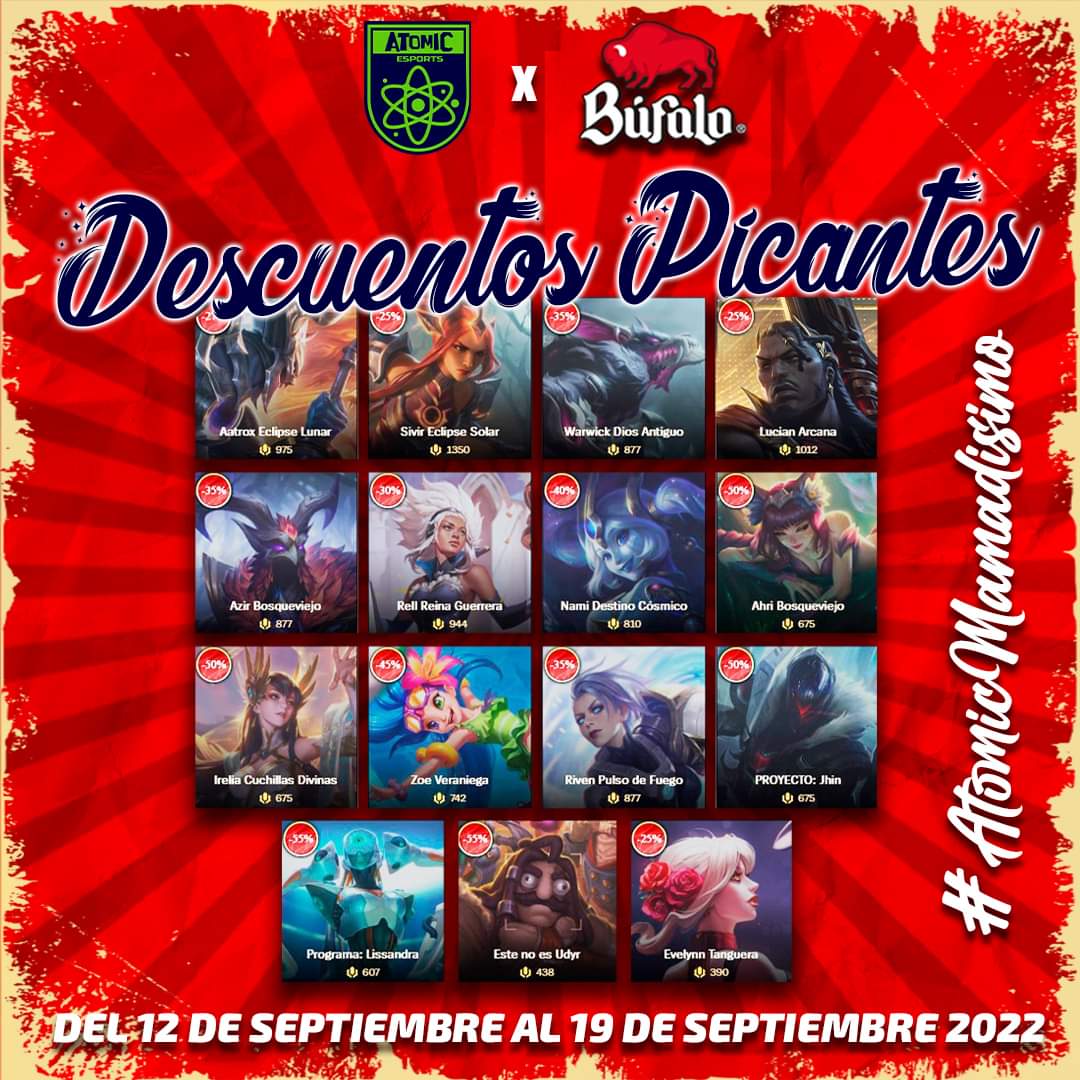 Llegan los descuentos picantes 🔥🔥

¿Aatrox Eclipse Lunar 🌙🗡️ o Sivir Eclipse Solar☀️🪃?

<a href="/salsaBufalo/">Salsa Búfalo</a> @LVPmexLoL
#ALaBúfalo #DDHLOL #AtomicMamadisimo #TiendaLoL