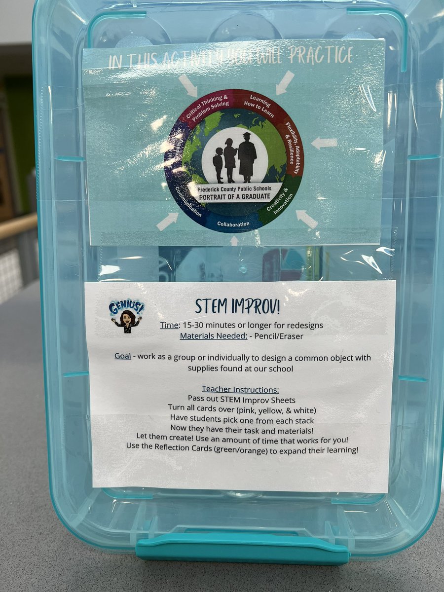 a_v_newman's tweet photo. Put out our first #STEM bins today! Students can participate in an unconventional design challenge using items found in their classroom! No stress for our teachers as everything they need is included! @fcpsk12 #JSESinspires @JSESLibrary @JSESprincipal #STEMEd #ITC https://t.co/mH81LqCF4Q