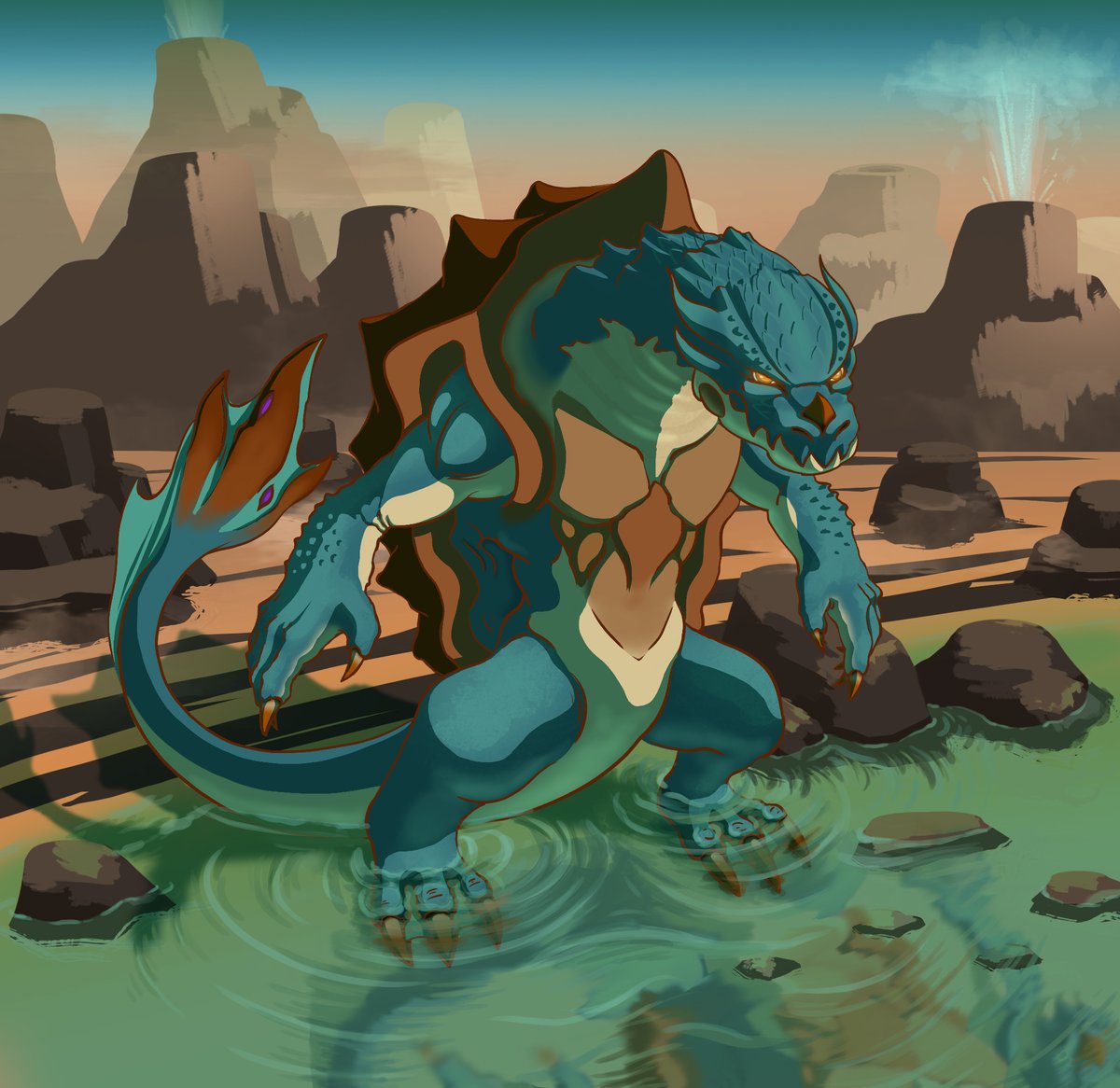 JimblyJombly's tweet photo. Oceanborn (Dragon Turtle)

playable home-brew race for D&amp;D based off of the great dragon turtles, terrors of the sea! DM me for race stats if interested.
#dungeonsanddragons #dnd #dndcharacter #dragon #turtle #homebrew #steam #character #ocean #water #landscape #mountains #geyser https://t.co/b6izmyMtav