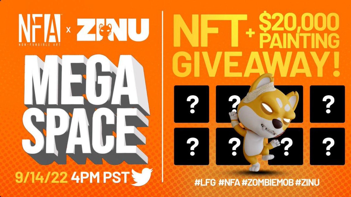NiftysWorld's tweet photo. NFA x ZINU MEGASPACE will be bringing the heat with 20k+ in prizes including a painting by Steve Kaufman with 1/1 NFT. 

🔥 Follow @NFA_Inc and @ZinuToken 

🔥 Like, RT, and tag 3

🔥 Set a reminder for the space 
https://t.co/UEBnffLgHN https://t.co/IqTQ3FGr6X