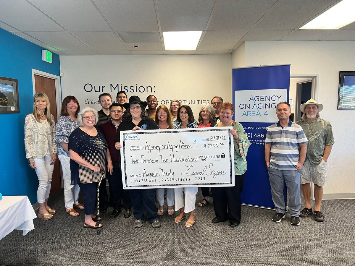 AgencyOnAging4's tweet photo. A huge thank you goes out to Laurel Buys Houses for a most generous contribution to the Agency on Aging\ Area 4! Our Executive Director, Pam Miller, and a few of our staff we there to joyfully except the check! We are very grateful for this contribution.    
@ Laurel Buys Houses https://t.co/WUb6GIJIan