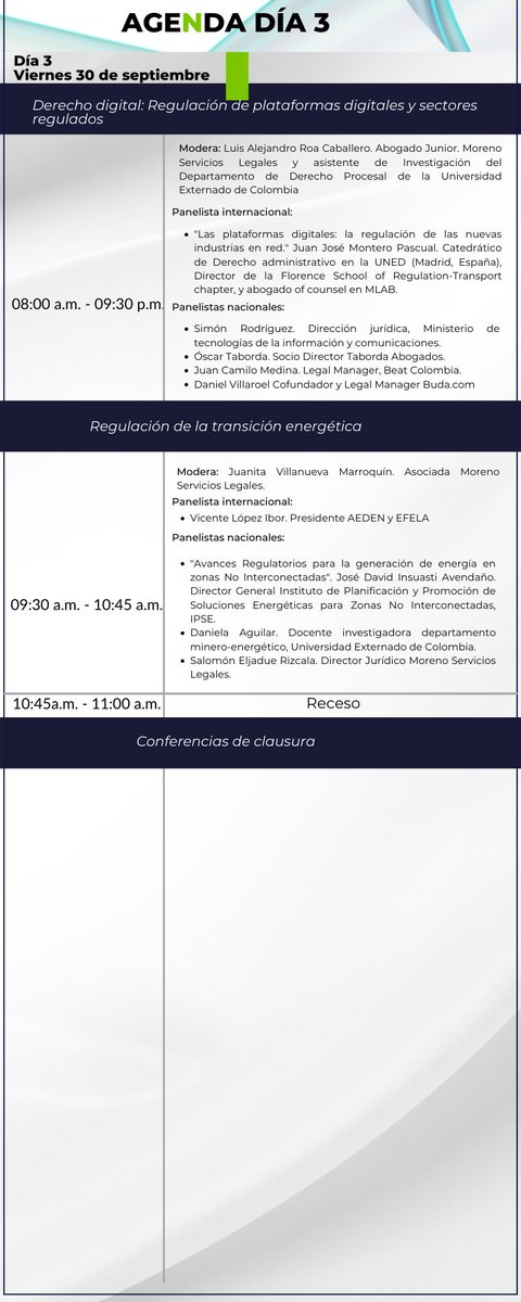 #CONGRESO2022 | Presentamos la agenda  de nuestro 3° Congreso Nacional de Regulación y Mejora Regulatoria: "Hacía un Derecho Regulatorio e Internacionalización de la Regulación" de 8:00 a.m a 12:30 p.m hora colombiana.

Inscripciones : lnkd.in/dn9eQrgf

¡Los esperamos!