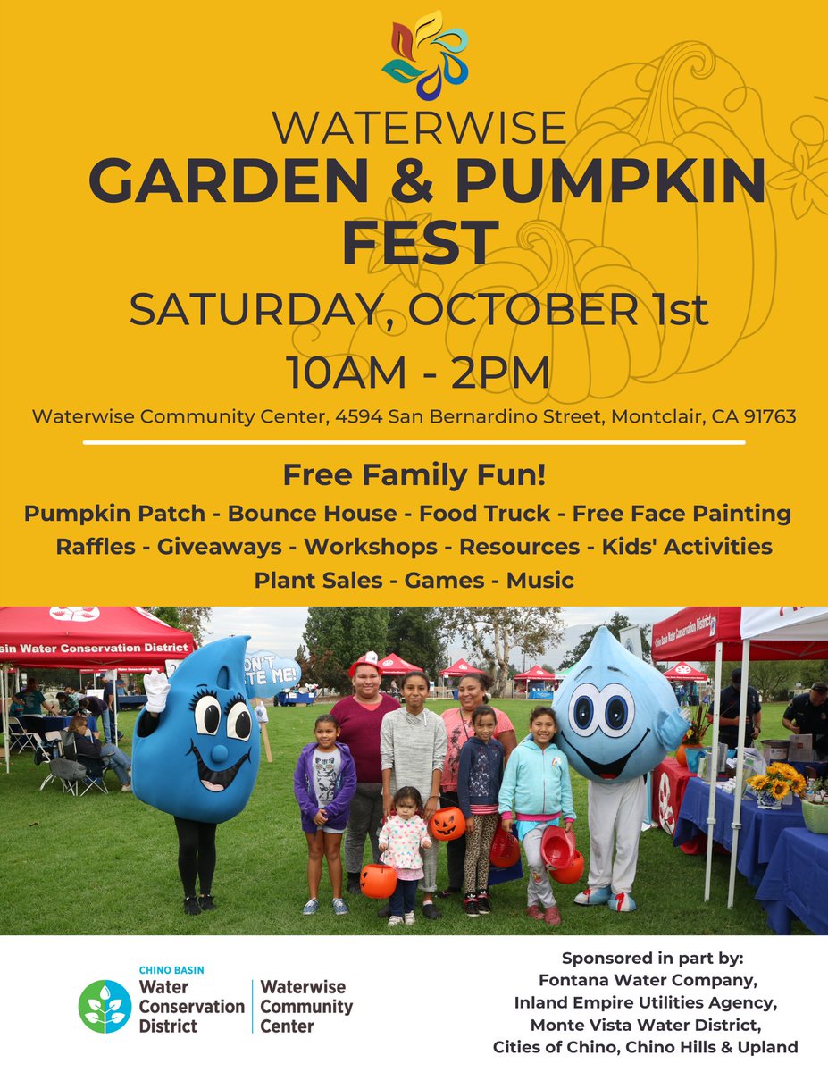 Berlyn_OMSD's tweet photo. Hello families, please see the flyer for Chino Basin Water Conservation District’s free Waterwise Garden &amp; Pumpkin Fest for families.

 Hola familias, consulte el folleto para el Festival de Calabazas y Conservación de Agua gratuito de Chino Basin Water Conservation District. https://t.co/EXIpMK48kz