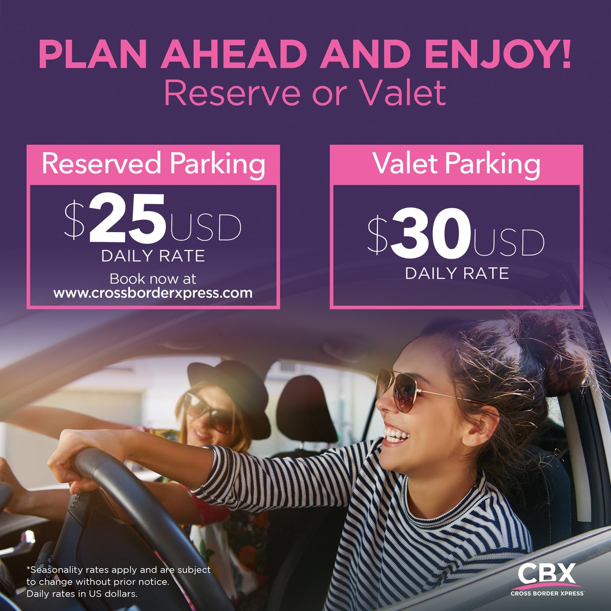 CrossBrdrXpress's tweet photo. Prepare for a new adventure and let us take care of the rest! 😉
Plan now to enjoy the benefits and comfort of using CBX parking services. 🚗
Learn more at https://t.co/qur0T3rJFZ
#CBX #CBXperience #CBXservices https://t.co/Xa7xpVXn5o
