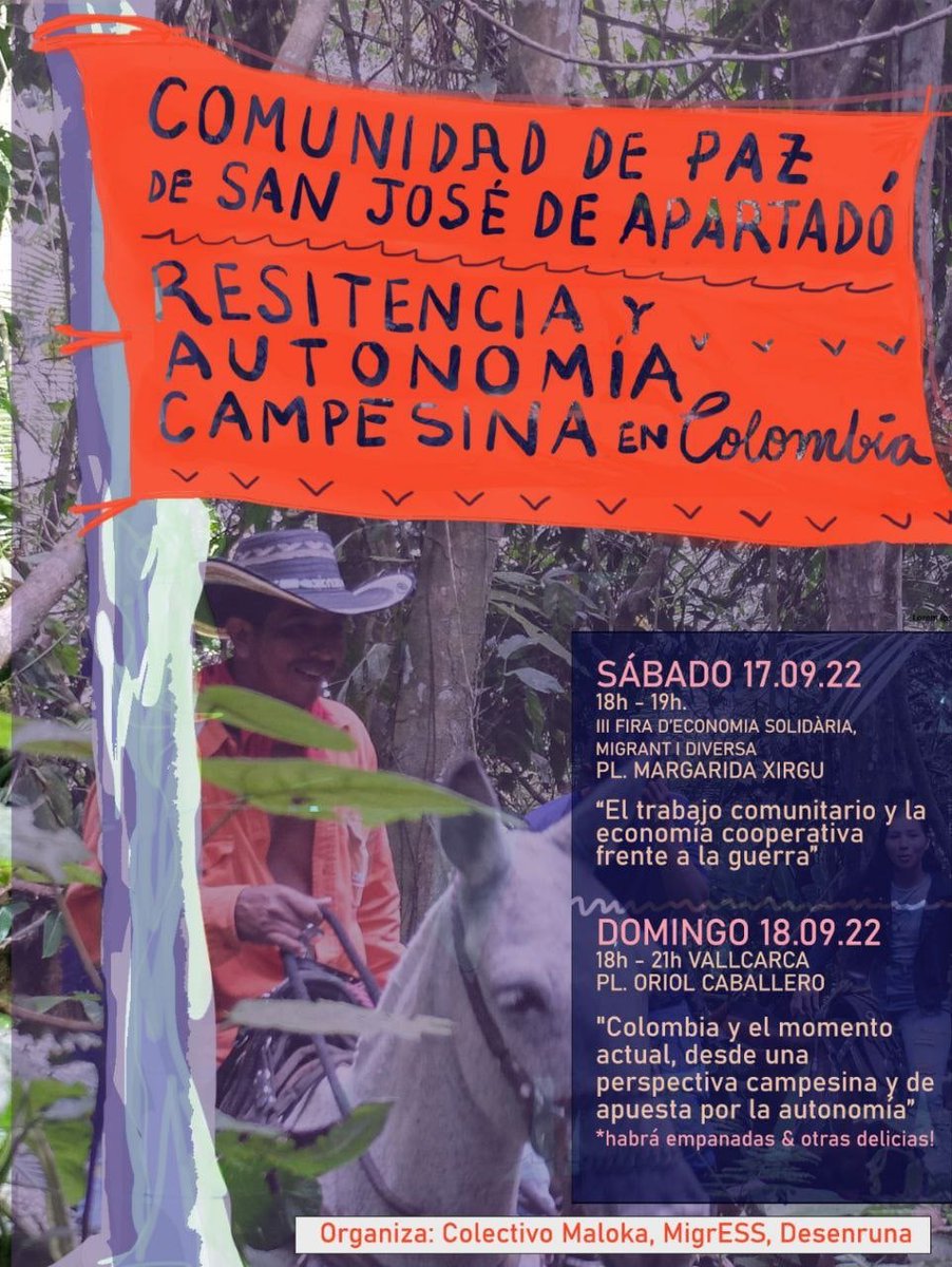 ➡️ Diumenge 18, a Vallcarca, amb <a href="/RuralSera/">Vallcarca serà rural o no serà</a>:

A la plaça Uri Caballero a les 18h 

“Colombia y el momento actual, desde una perspectiva campesina y de apuesta por la autonomía”