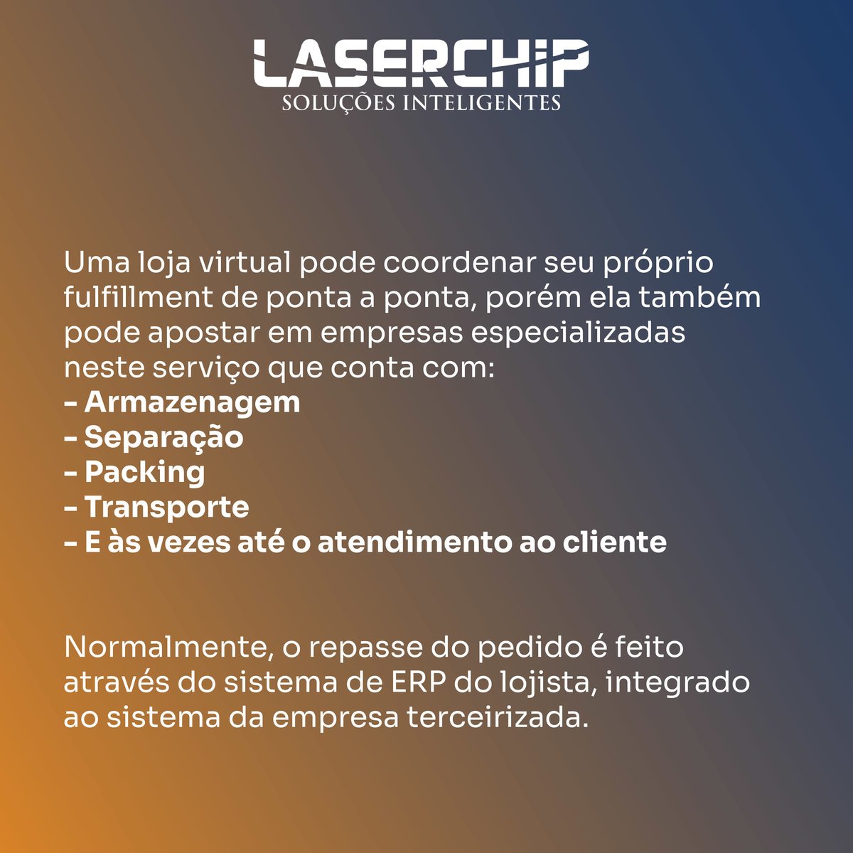 laserchiprj's tweet photo. Você sabe o que é fulfillment? 🤔
🔸A Laserchip trabalha com diversas soluções. Entre em contato conosco e saiba mais, acessando o link https://t.co/A8GKM613Xd
#laserchip #vemparaLaserchip #fulfillment #orderfulfillment #sistemadeerp #erp https://t.co/imXdHloN4V