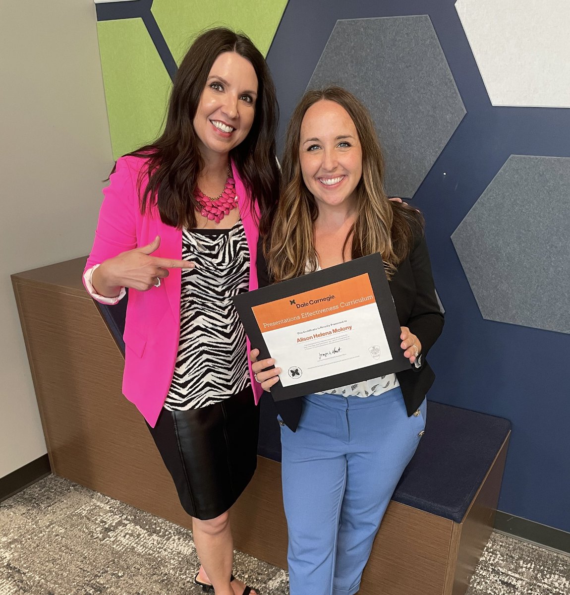 Day 1 of #DaleCarnegie High Impact Presentations in the books and looking forward to day 2 tomorrow! Excited to be facilitating along side Alison Molony as well as officially celebrating her completion of this certification earlier this summer! #dctakecommand